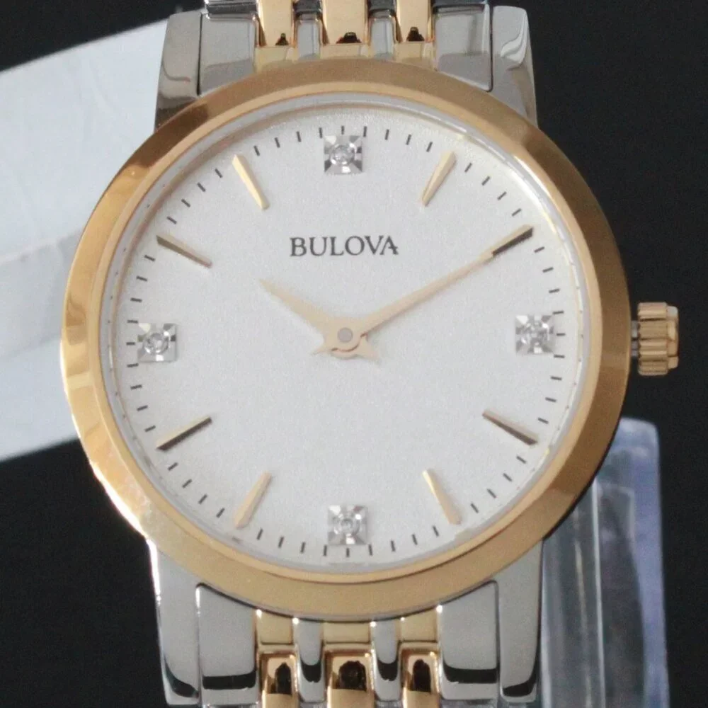 Bulova Ladies Sutton Classic Quartz Watch Four Diamond Accents Two Tone 27mm